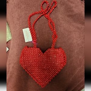 Isaac Mizrahi red beaded heart shape purse